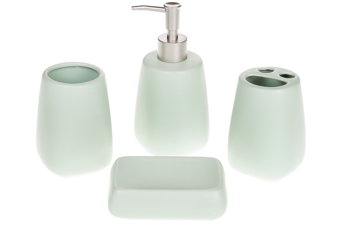 Аксесуари для ванни: дозатор, підставка для зубних щіток, стакан, мильниця, колір - м'ятний