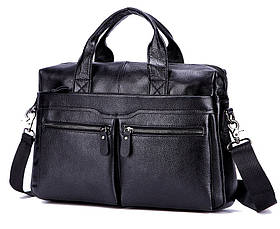 Чоловічий портфель із натуральної шкіри Шкіряний портфель чоловічий Сумка-портфель чоловічий для ноутбука Чорний