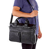 Чоловічий портфель із натуральної шкіри Шкіряний портфель чоловічий Сумка-портфель чоловічий для ноутбука Чорний, фото 2