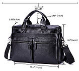Чоловічий портфель із натуральної шкіри Шкіряний портфель чоловічий Сумка-портфель чоловічий для ноутбука Чорний, фото 3