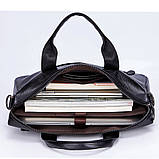 Чоловічий портфель із натуральної шкіри Шкіряний портфель чоловічий Сумка-портфель чоловічий для ноутбука Чорний, фото 6