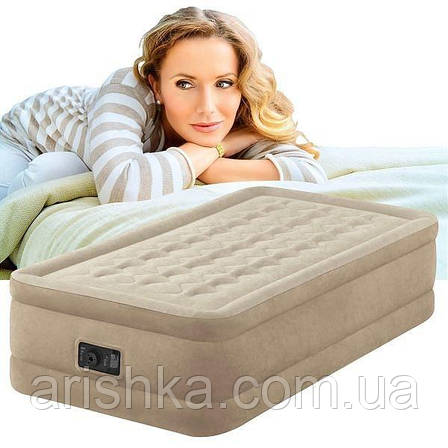 Надувне односпальне велюрове ліжко INTEX 64456 99Х191Х46,ел. насос, фото 1