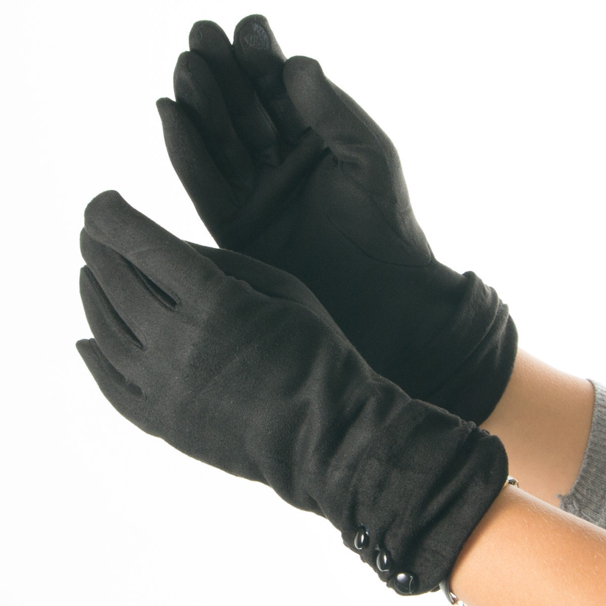 Жіночі рукавички зі штучної замші з гудзичками № 19-1-51-1 S(6.5)