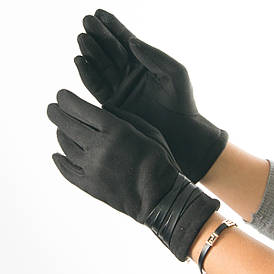 Оптом жіночі рукавички зі штучної замші зі вставками з шкірозамінника № 19-1-51-2