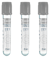 Вакуумная пробирка EximLab 2 мл, с фторидом натрия и К3 ЭДТА, серая крышка, 13х75 мм (100 шт/Уп.)