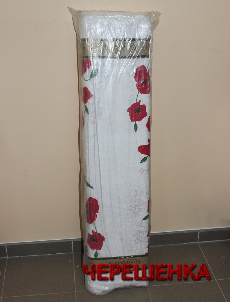 Ткань для постельного белья Бязь "Gold" Lux GL110 (50м) белая с красными маками и напылением вензель - фото 2 - id-p467694605
