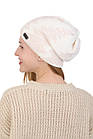Шапка в'язана жіноча подвійна біла з рожевим, фото 2