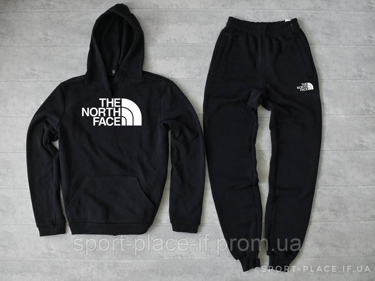 Теплий спортивний костюм The North Face (Норс Фейс) чорний (ЗИМА) з начосом, толстовка штани худі кенгуру