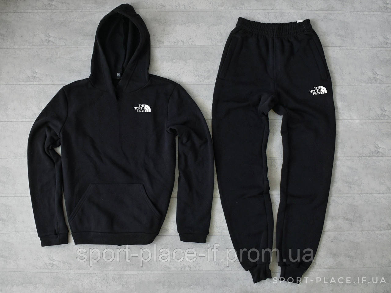 Чоловічий спортивний костюм The North Face чорний (ЗИМА) з начосом, толстовка маленька емблема репліка
