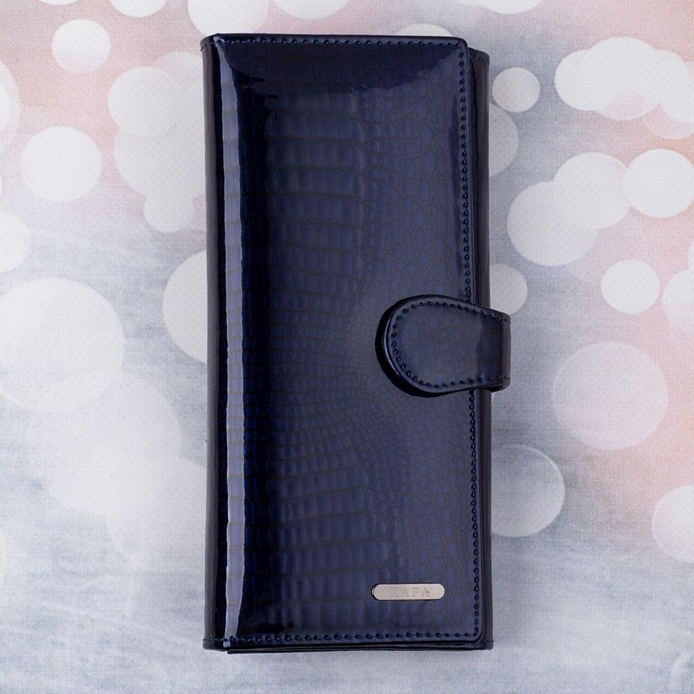 Гаманець жіночий шкіряний лаковий Kafa з RFID захистом (AE031 dark blue)
