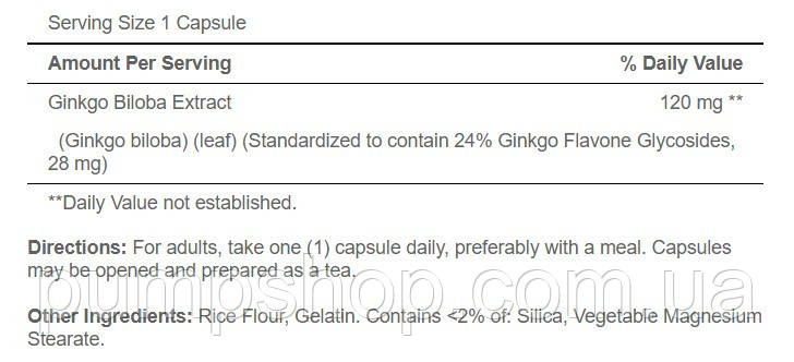 Гінкго Білоба Puritan's Pride Ginkgo Biloba 120 мг 200 капс., фото 2