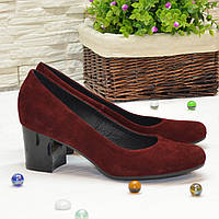Туфли женские замшевые на невысоком устойчивом каблуке, цвет бордо