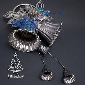 Дзвін новорічний великий срібний 0284, фото 1