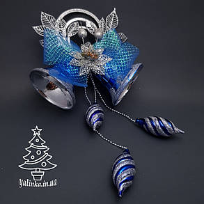 Дзвін новорічний великий синій з бурульками 0287, фото 3