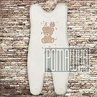 Теплі р 86 9 -12 міс на флісі дитячі високі повзуни для малюків на кнопках лямках вуха ФУТЕР 3167 Бежевий А