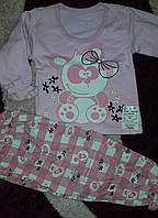 Пижама детска для девочки теплая футер/начес 80см розовая