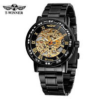 Чоловічі/ жіночі годинник Winner 8012 Diamonds Black Automatic-Gold