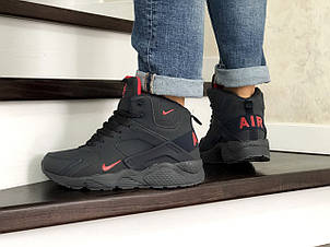 Чоловічі високі зимові кросівки на хутрі Nike Huarache,темно сині з червоним, фото 2
