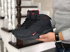 Чоловічі високі зимові кросівки на хутрі Nike Huarache,темно сині з червоним, фото 3