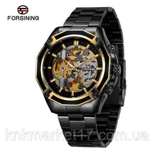 Чоловічий годинник Forsining 8130 Black-Gold-Black, фото 1