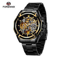 Чоловічий годинник Forsining 8130 Black-Gold-Black