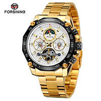 Мужские часы Forsining 6913 Gold-Black-White