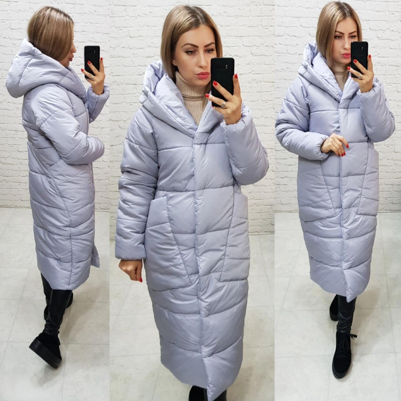 Куртка пуховик Oversize зимова, артикул 500, колір світлий сірий