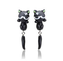 Сережки-пуссети "Чорний кіт" - 5см (глина)