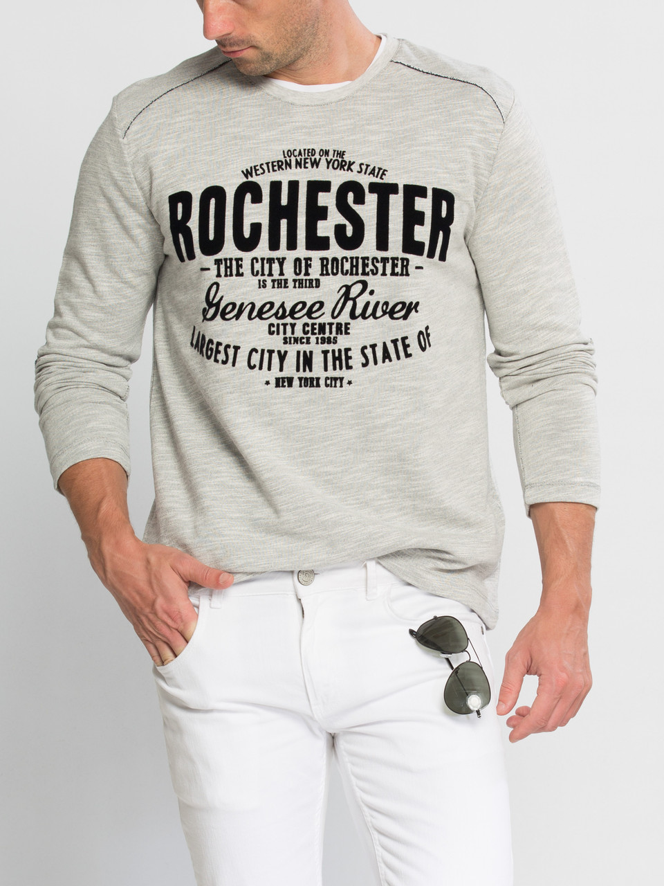 Сірий чоловічий реглан LC Waikiki/ЛС Вайки з оксамитовим написом Rochester