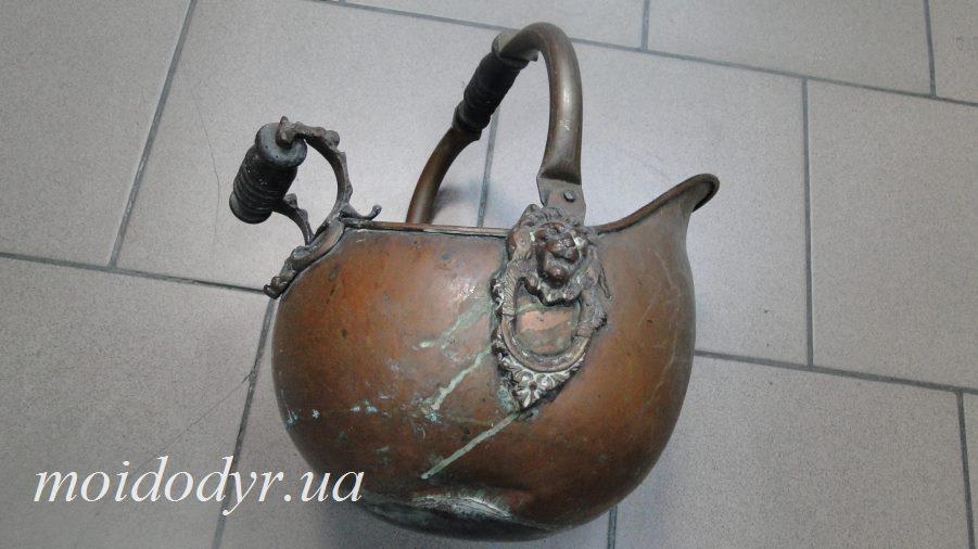 Мідне раритетне відерце для вугілля, кашпо з ручками. Зольниця