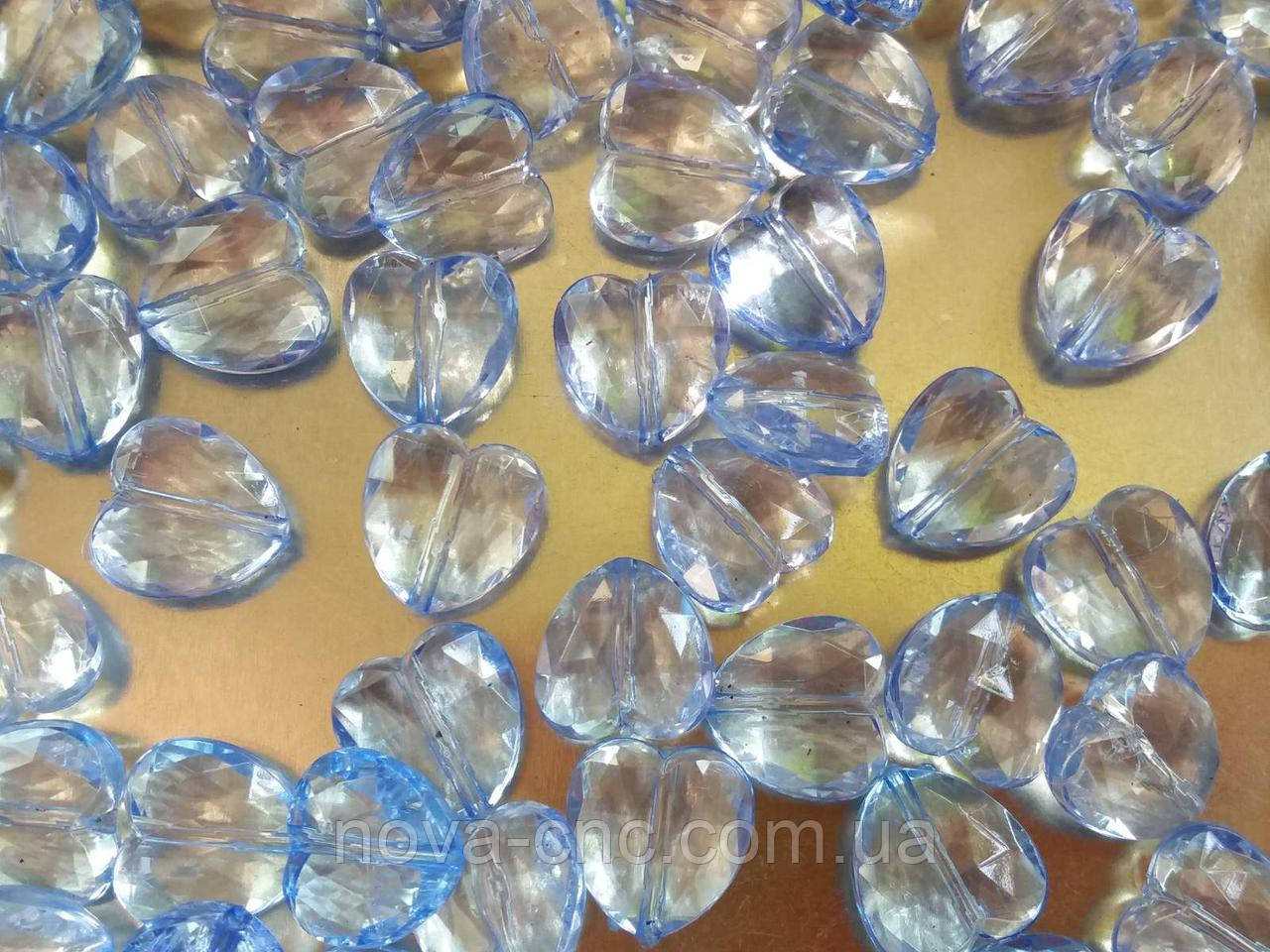 Бусини "Серце" блакитний 15 мм акрил 500 грамів