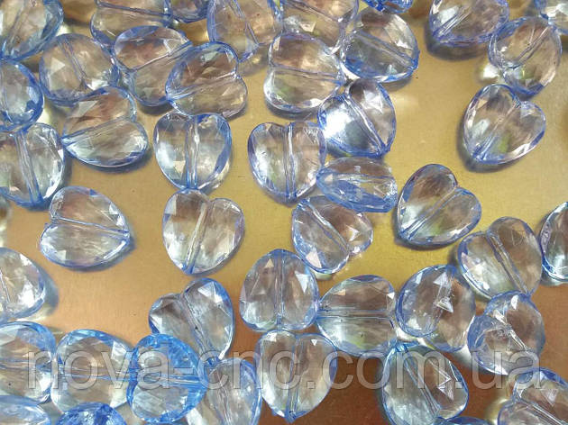 Бусини "Серце" блакитний 15 мм акрил 500 грамів, фото 1