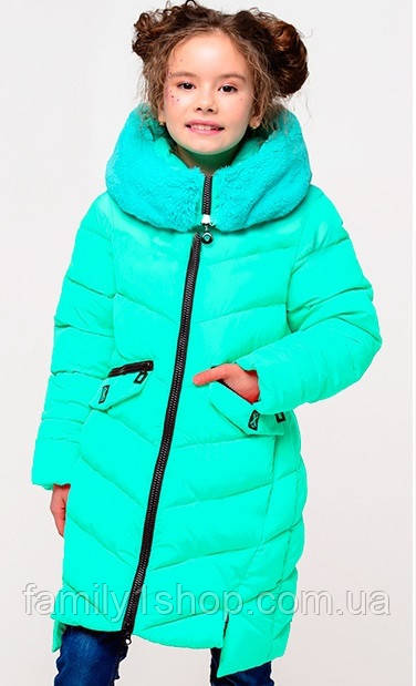 Детская и подростковая зимняя удлиненная модная куртка с эко-мехом мутона. - фото 1 - id-p1066888904