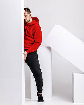 Зимовий чоловічий спортивний костюм - червона тепла худі і чорні теплі штани / ОСІНЬ-ЗИМА розмір М