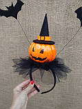 Обруч з гарбузом та летючими мишами для дівчаток до свята Хеллоуїну, фото 5