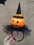 Обруч з гарбузом та летючими мишами для дівчаток до свята Хеллоуїну, фото 6