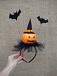 Обруч з гарбузом та летючими мишами для дівчаток до свята Хеллоуїну, фото 7