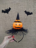 Обруч з гарбузом та летючими мишами для дівчаток до свята Хеллоуїну, фото 4