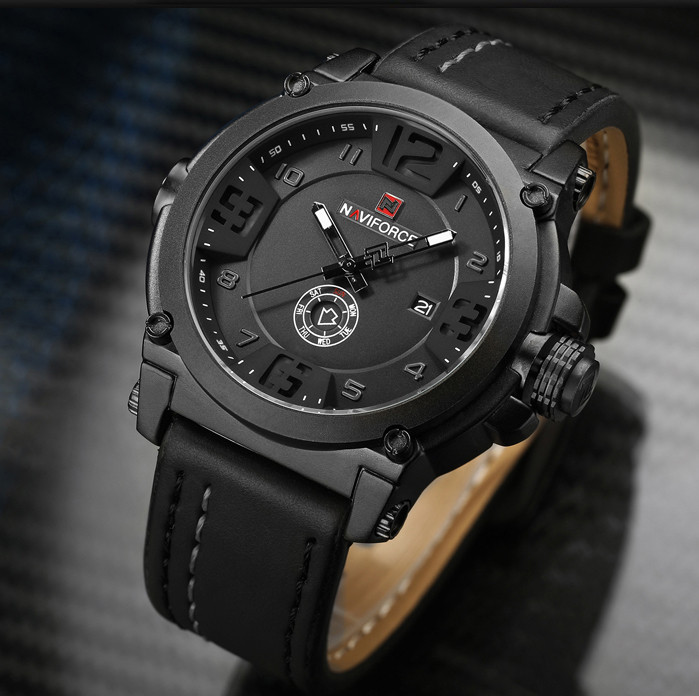Чоловічі годинники Naviforce 9099 з чорним циферблатом, Чоловічий наручний годинник, фото 1