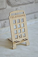 Деревянная подставка для телефона с гравировкой "Телефонная будка"