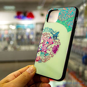 Чохол TPU + Glass світиться в темряві iPhone 11 Pro {5.8} метелик з квітами