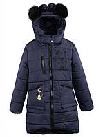 Зимняя куртка для девочек Микки, жилет овчина и капюшон отстегивается р.104,110,116 синяя