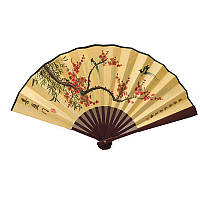 Віяло двосторонній "Сакура і пара птахів" 26х46 см бежевий (В1143а)