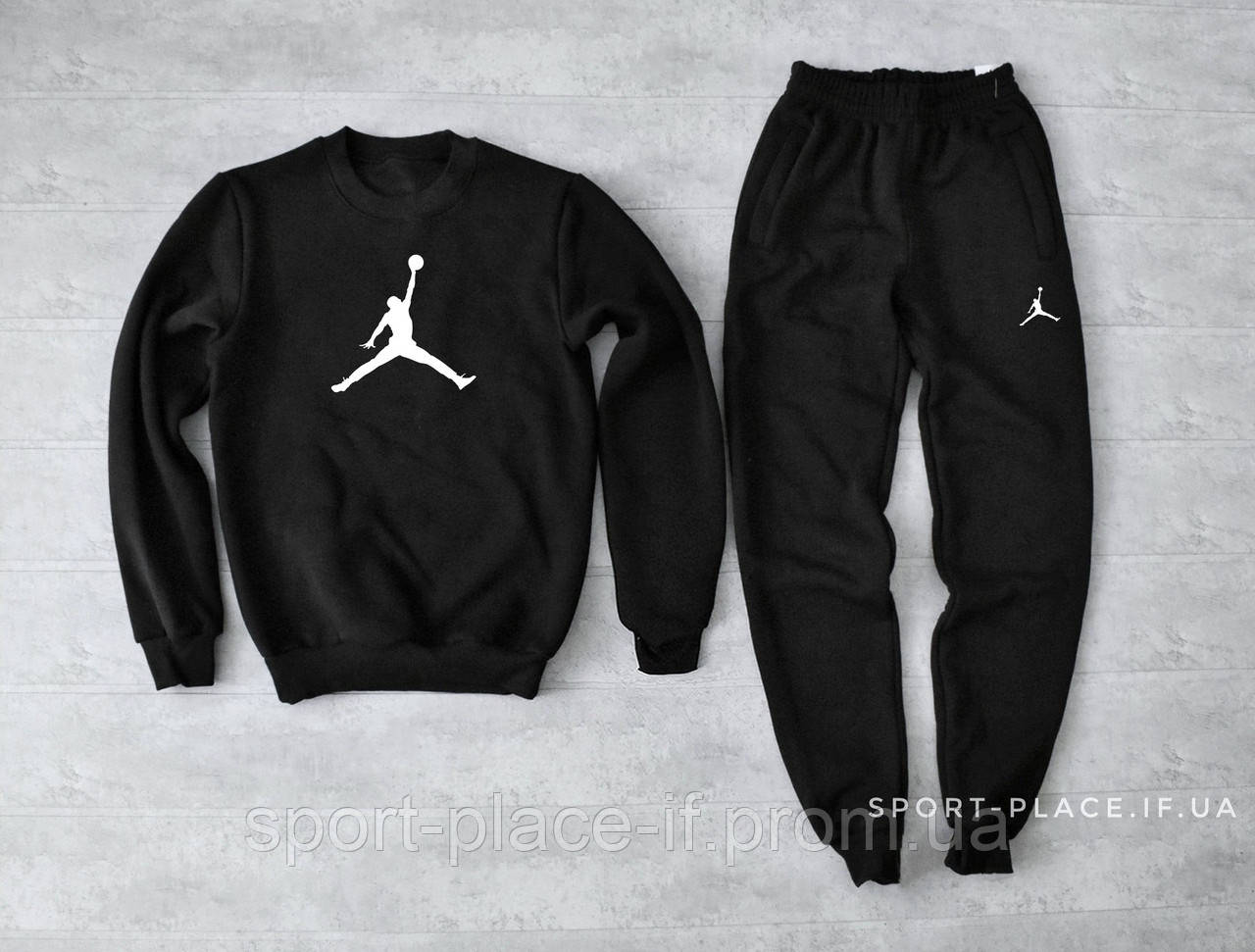 Теплий спортивний костюм Jordan (Джордан) чорний (Зима) з начосом, світшот штани (толстовка худі лонгслів)