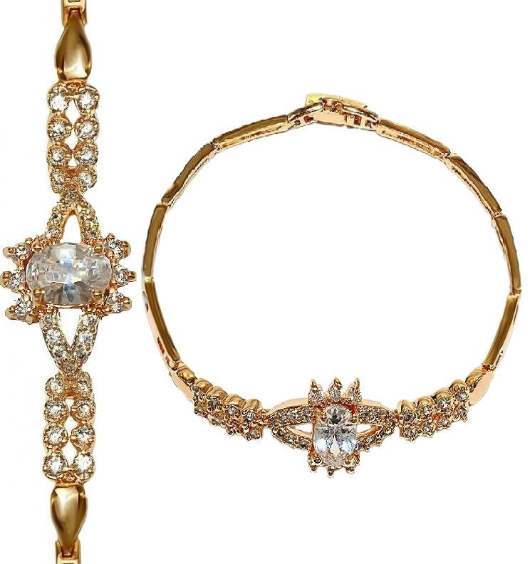 Браслет ХР. Позолота 18К. Камені: білий циркон. Довжина: 17.5 см. Ширина: 12-3 мм.