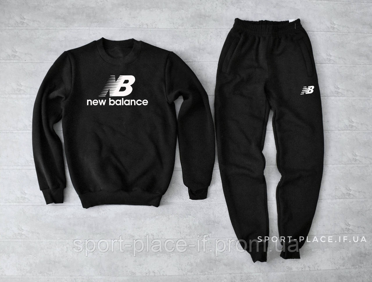 Теплий спортивний костюм New Balance (Нью Беланс) чорний (ЗИМА) з начосом, світшот штани толстовка худі