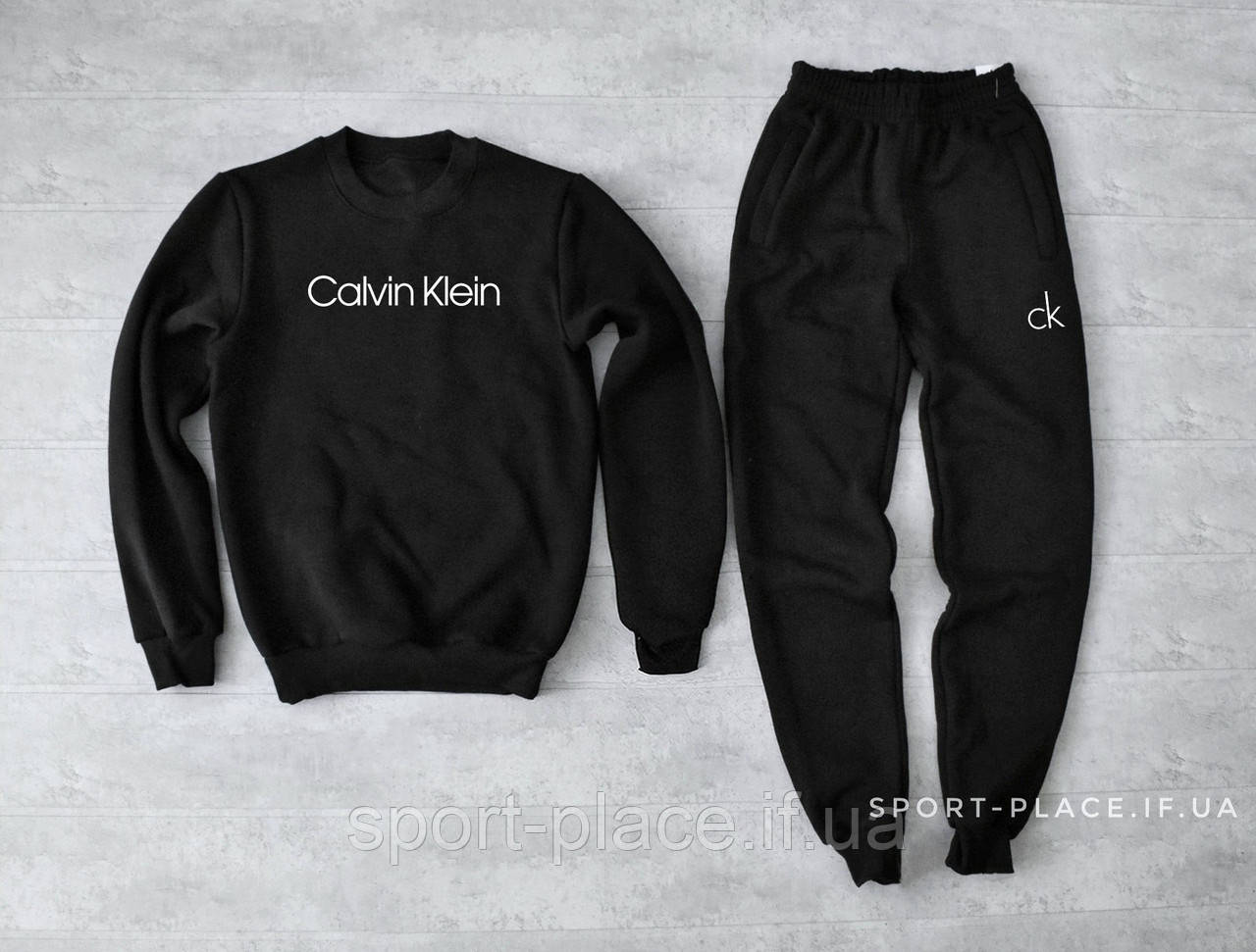 Теплий спортивний костюм Calvin Klein (Кельвін Кляйн) чорний (ЗИМА) з начосом, світшот штани толстовка худі
