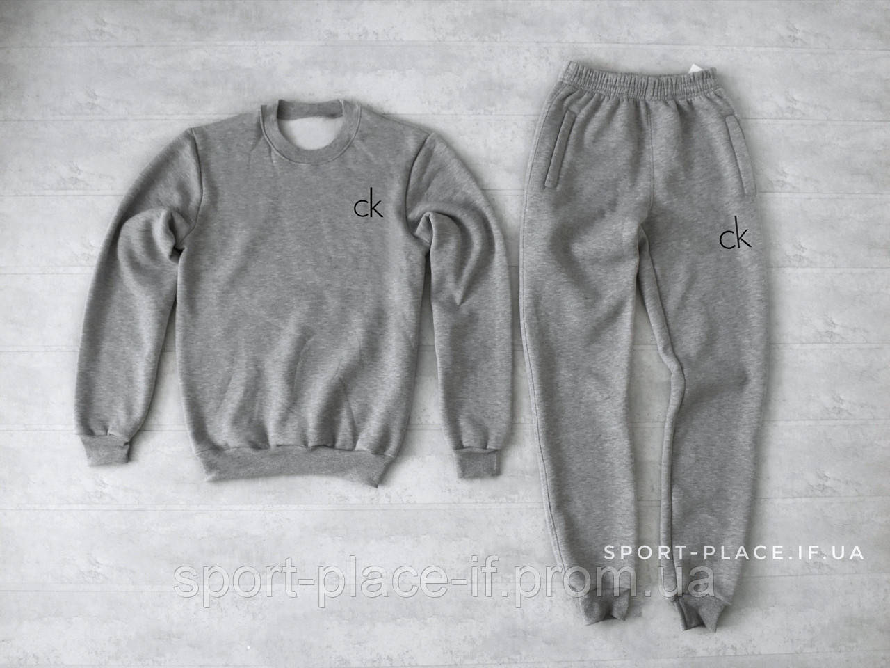 Теплий спортивний костюм Calvin Klein (Кельвін Кляйн) сірий (ЗИМА) з начосом, світшот штани толстовка худі