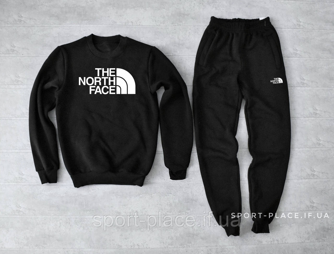 Теплий спортивний костюм The North Face (Норс Фейс) чорний (ЗИМА) з начосом, світшот штани толстовка худі