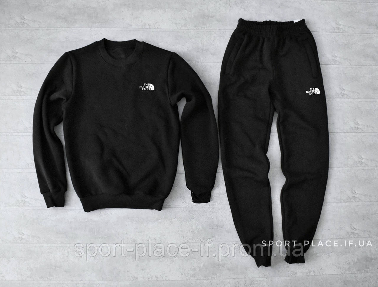 Чоловічий спортивний костюм The North Face чорний (ЗИМА) з начосом, світшот маленька емблема репліка